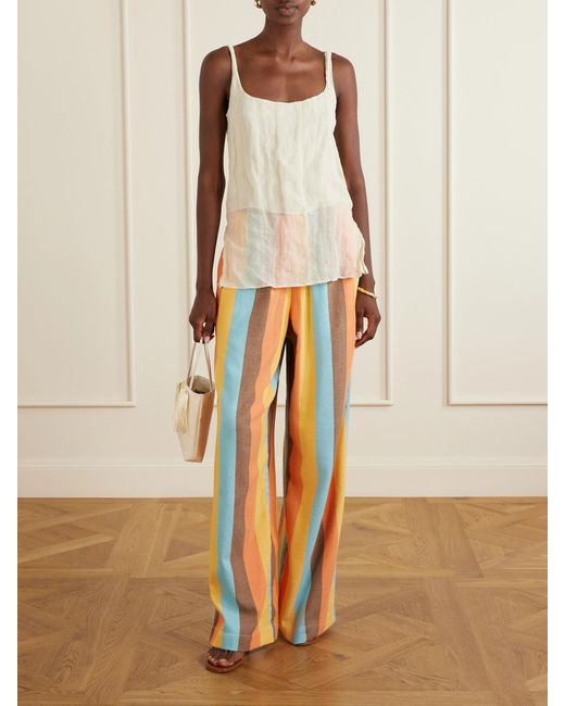 Marrakshi Life White The Palazzo Striped Cotton-Blend Straight-Leg Pants