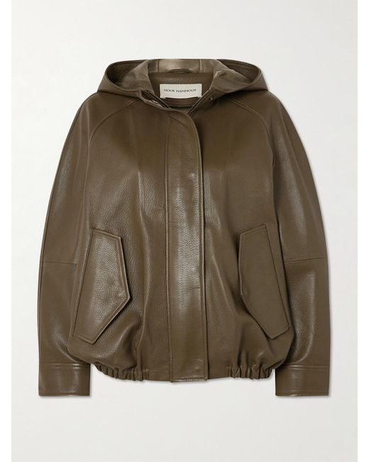 Nour Hammour Green Hooded Textured-Leather Bomber Jacket