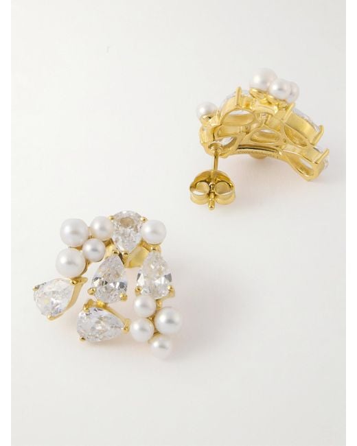 Completedworks Natural Plated Recycled, Cubic Zirconia And Pearl Earrings
