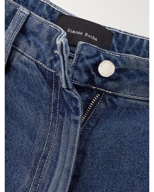 Simone Rocha Blue Embellished Distressed Wide-Leg Jeans