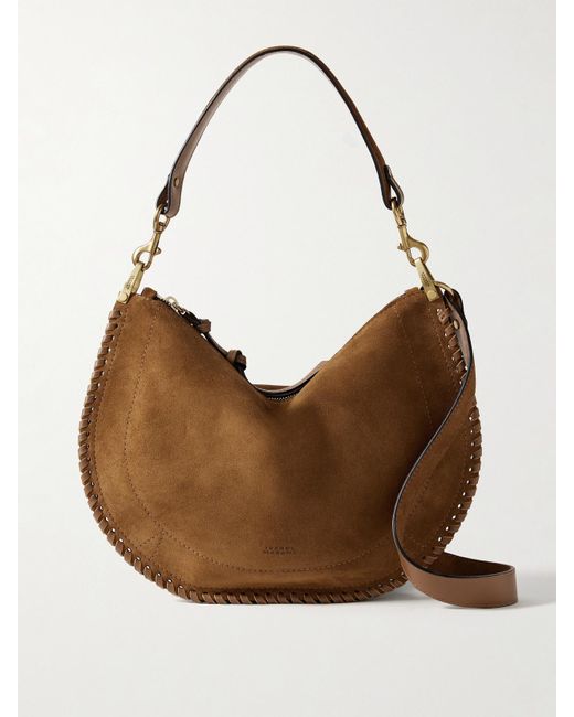 Isabel Marant Brown Oskan Soft Zipped Leather-Trimmed Suede Shoulder Bag