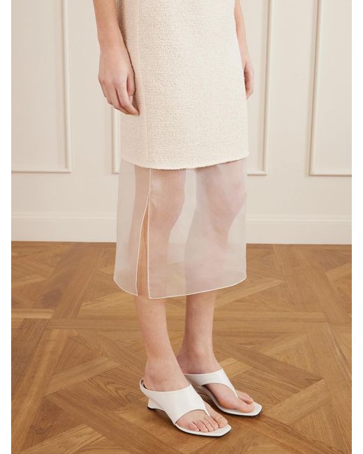 Khaite Natural Sybil Layered Cotton-Blend Bouclé And Organza Midi Skirt