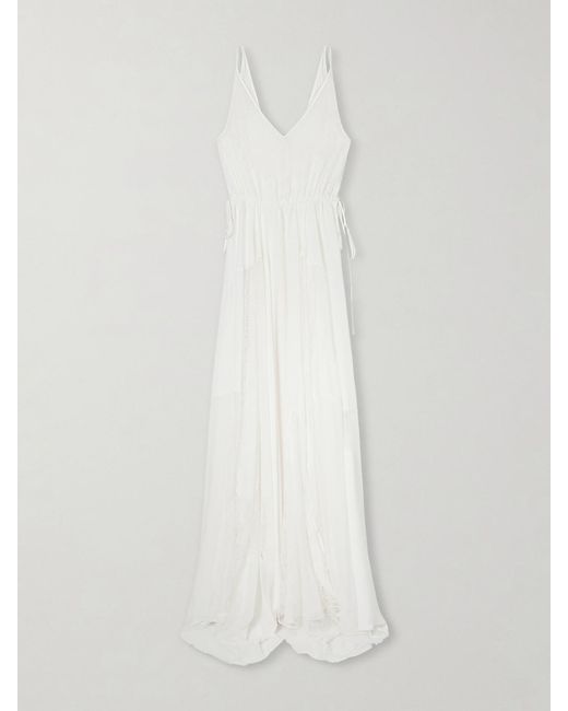 Heirlome White Josephine Lace-Trimmed Silk-Georgette Maxi Dress