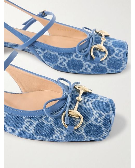 Gucci Blue Horsebit-Embellished Denim-Jacquard Slingback Sandals