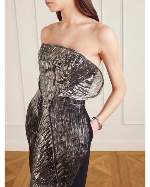 Maticevski Black De La Cruz Strapless Layered Lamé And Crepe Gown