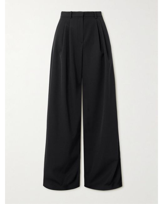 Magda Butrym Black Pleated Wool-Twill Wide-Leg Pants