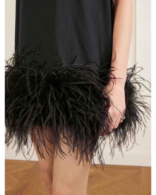 The Attico Black Feather-Trimmed Cotton-Jersey Mini Dress