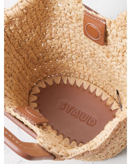 Staud White Sienna Mini Leather-Trimmed Raffia Tote