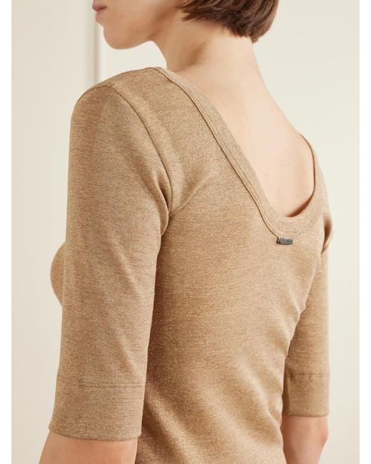 Brunello Cucinelli Natural Metallic Wool-Blend Knitted T-Shirt
