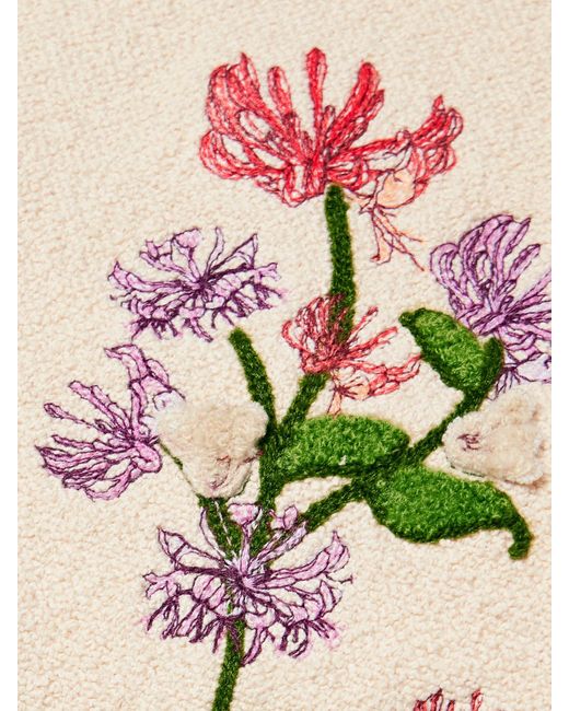 Agua Bendita White Carlota Honeysuckle Cropped Appliquéd Embroidered Cotton-Blend Bouclé Halterneck Top