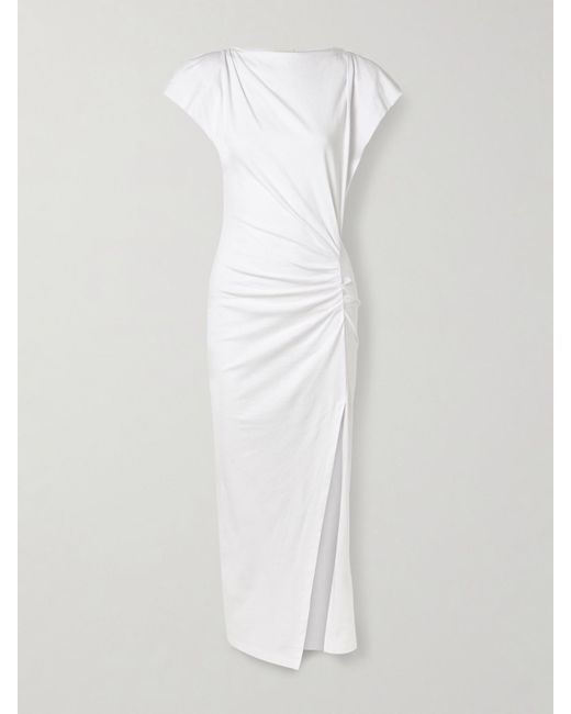 Isabel Marant White Nadela Asymmetric Gathered Cotton-Jersey Maxi Dress