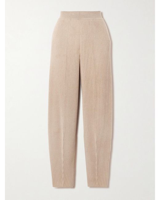 Loro Piana Natural Ribbed Cashmere Tapered Pants