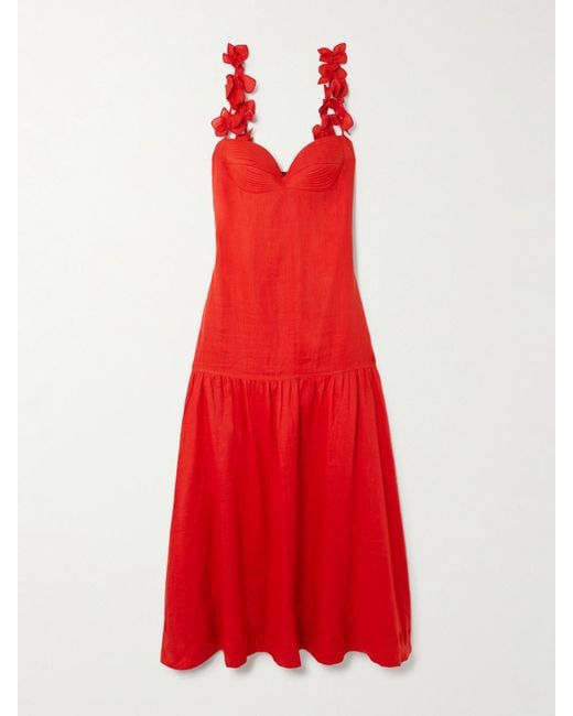 ANDRES OTALORA Red Ser Arte Maxikleid Aus Leinen Mit Applikationen