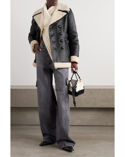 Tod's Black Double-Breasted Shearling Jacket