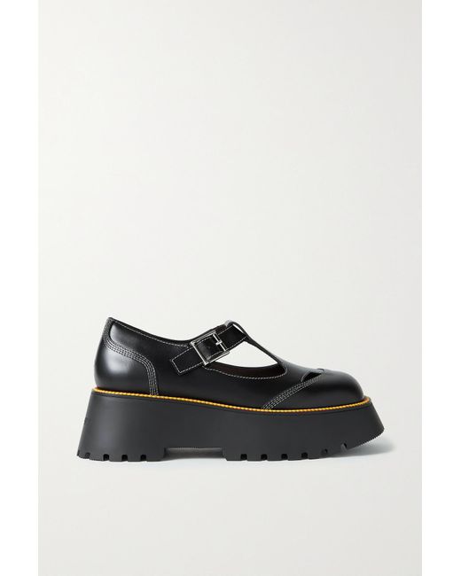 Burberry Topstitched Rope-trimmed Leather Platform Brogues in Black ...