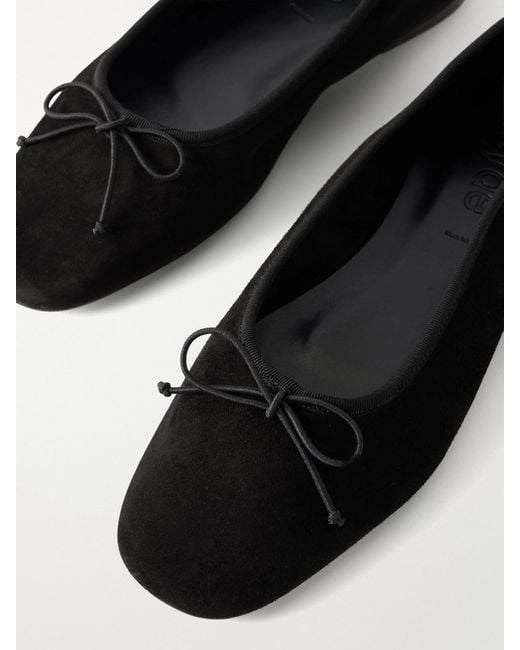 Aeyde White Tiby Bow-Detail Suede Ballet Flats