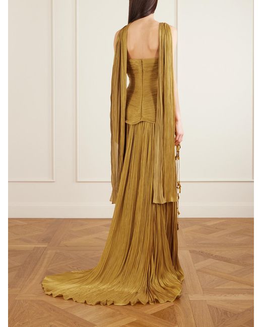 Marmar Halim Metallic Trägerlose Robe Aus Plissiertem Satin