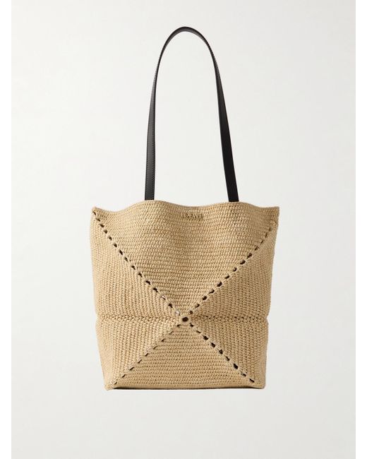 Loewe Natural Paula's Ibiza Puzzle Fold Mittelgroße Tote Aus Raffiabast Mit Lederbesätzen