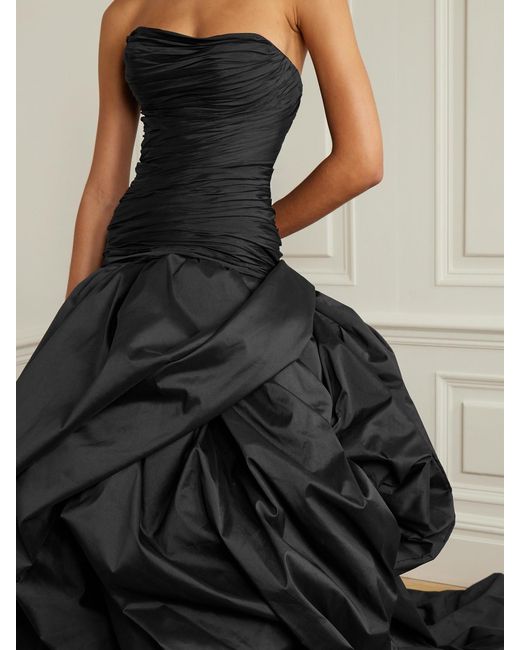 Marmar Halim Black Strapless Plissé-Taffeta Gown