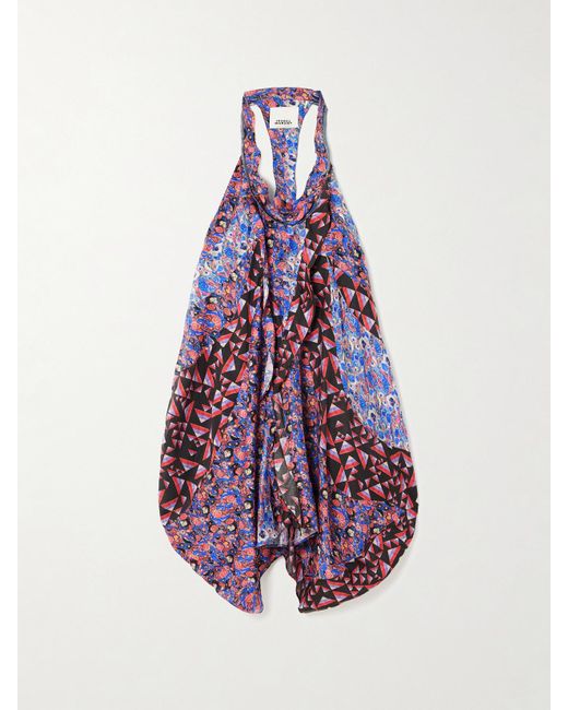 Isabel Marant Purple Lisandre Asymmetrisches Minikleid Aus Chiffon Mit Falten, Raffungen Und Print