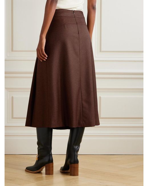 Gabriela Hearst Brown Wesley Pleated Wool And Cashmere-Blend Twill Midi Skirt