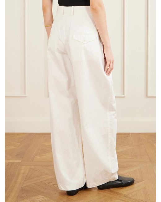 Kallmeyer White Joel Pleated Cotton-Poplin Wide-Leg Pants