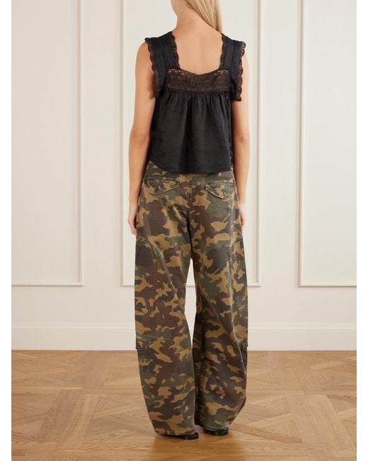 Citizens of Humanity Black Mia Embroidered Pleated Ramie Blouse