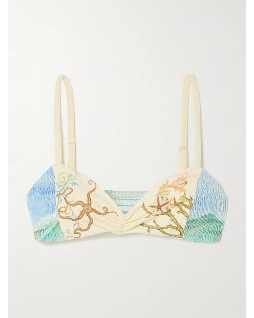 ALÉMAIS White Emerald Cove Shirred Printed Bikini Top
