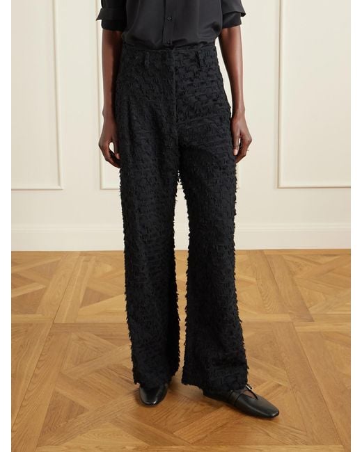 Ulla Johnson Blue Beatrix Fringed Cotton-Twill Wide-Leg Pants