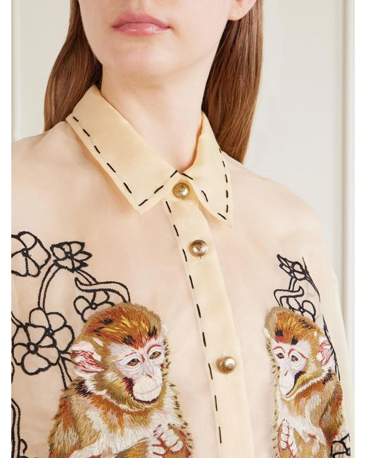 Khaite Natural Goya Embroidered Silk-Organza Shirt