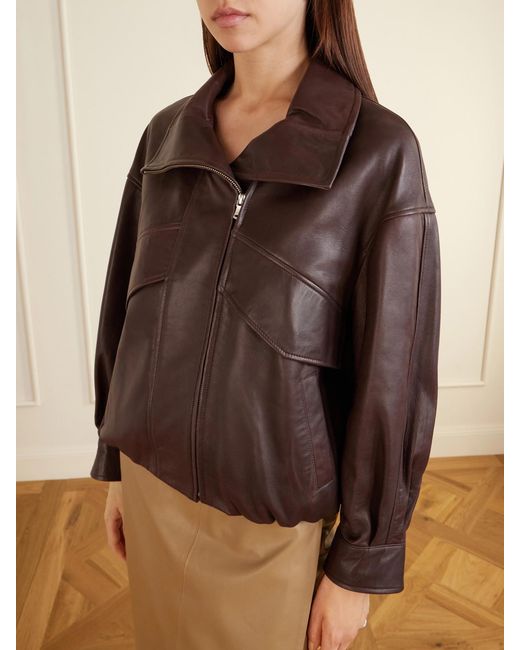 Nour Hammour Brown Leather Jacket