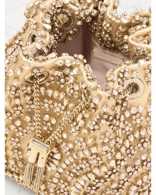 Jimmy Choo Natural Bon Bon Beuteltasche Aus Satin Mit Kristallen