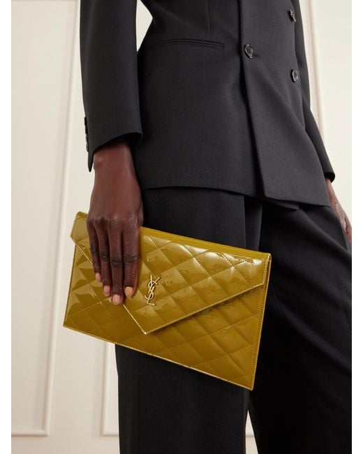 Saint Laurent Yellow Paris Matelassé Patent-Leather Clutch