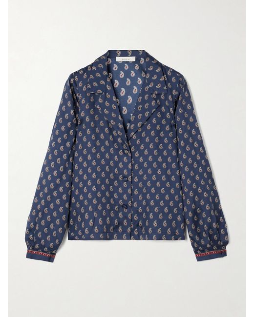 Doen Blue Elene Paisley-Print Silk-Satin Blouse