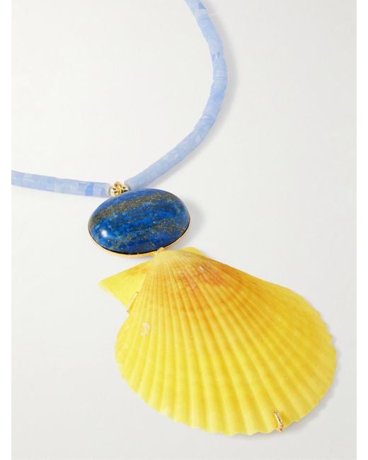 Collier En Plaqué Or, Calcédoines, Lapis-Lazuli Et Coquillage Makana Jennifer Behr en coloris White