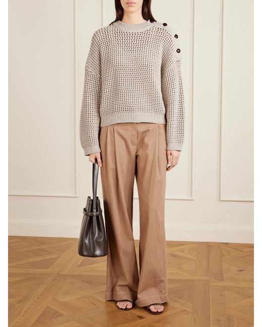 Brunello Cucinelli Natural Open-Knit Cotton-Blend Sweater