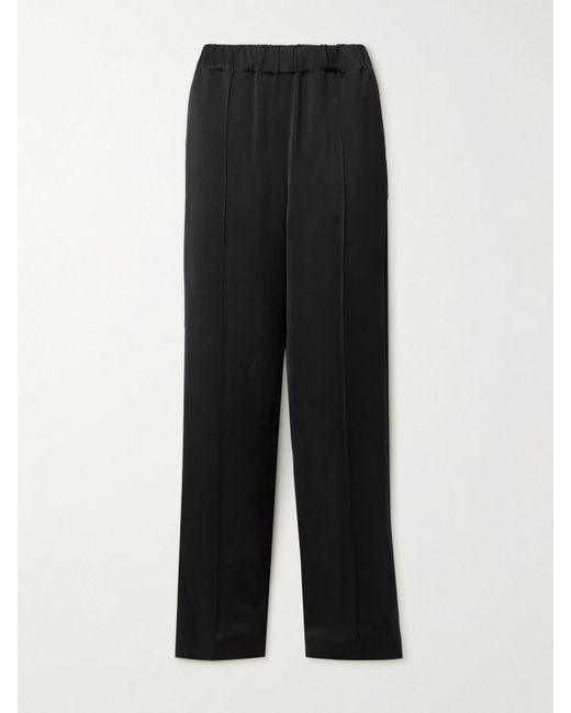 Another Tomorrow Black Jogginghose Mit Geradem Bein Aus Satin Mit Falten