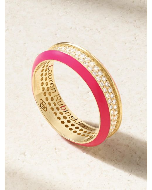 Lauren Rubinski Pink 14-Karat, Enamel And Diamond Ring