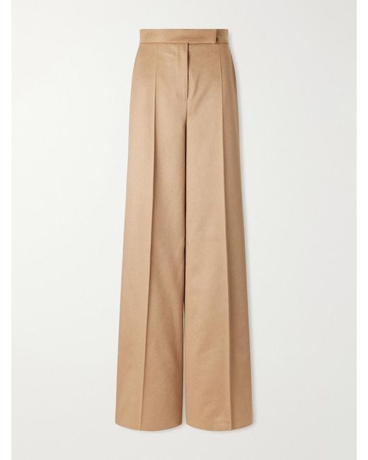 Max Mara Natural Camel Wool Wide-Leg Pants