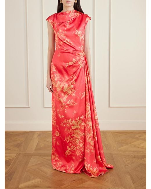 Erdem Red Floral-Print Duchesse Satin Gown