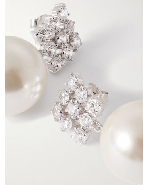 Completedworks White Rhodium-Plated, Cubic Zirconia And Pearl Earrings