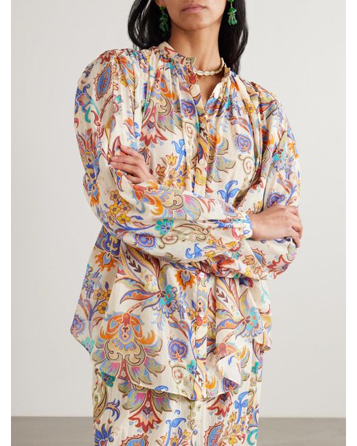 Etro Natural Bluse Aus Baumwoll-Voile Mit Paisley-Muster