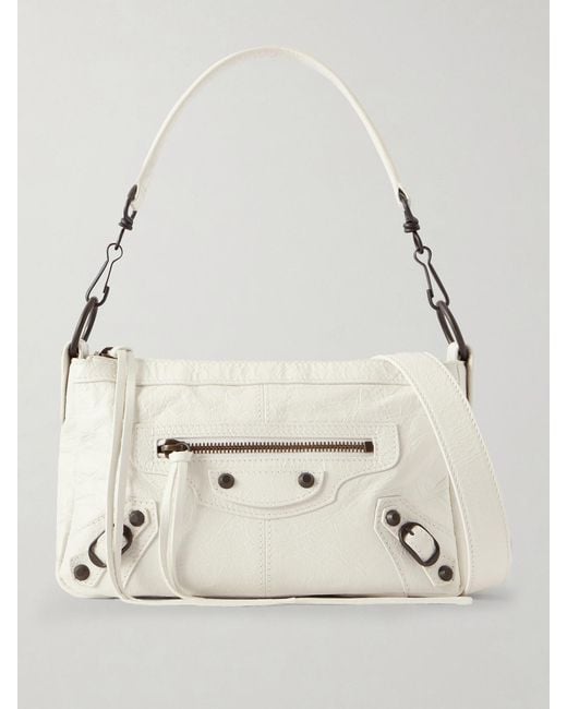 Balenciaga Natural Le City Moto Mini Crinkled-Leather Shoulder Bag