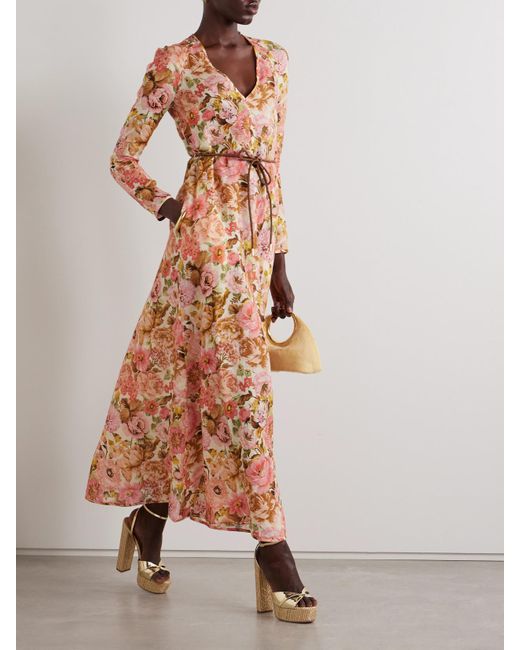 Zimmermann White Golden Belted Floral-Print Linen Maxi Dress