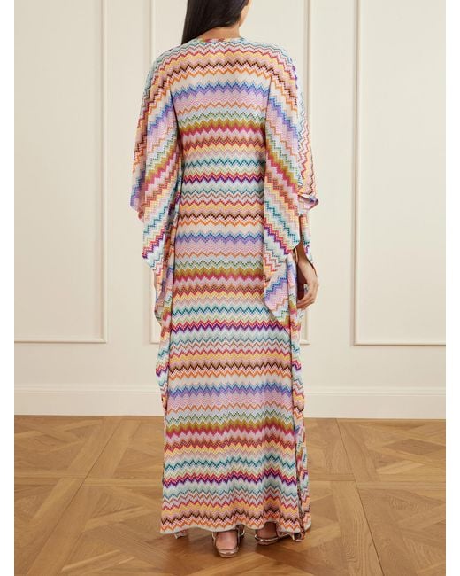 Missoni White Striped Metallic Crochet-Knit Kaftan