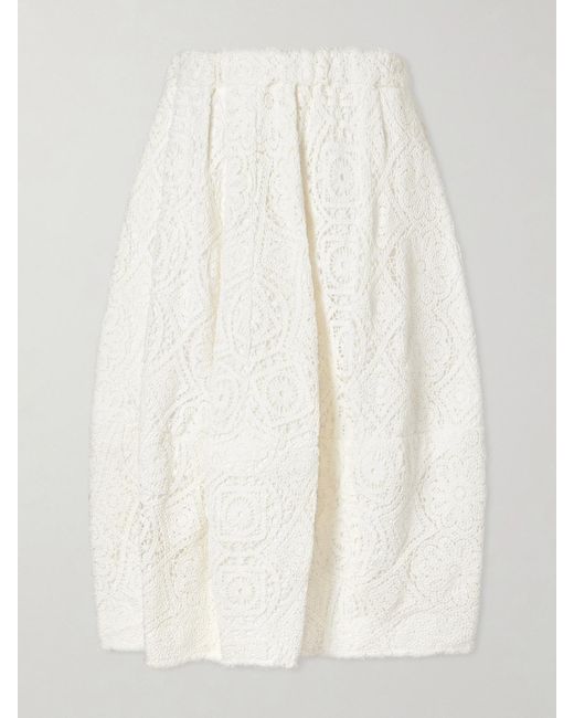 Comme des Garçons White Pleated Crocheted Cotton Midi Skirt