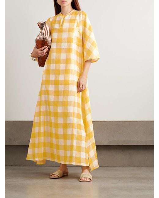 Thierry Colson Yellow Rachel Maxikleid Aus Einer Leinen-Baumwollmischung Mit Gingham-Karo