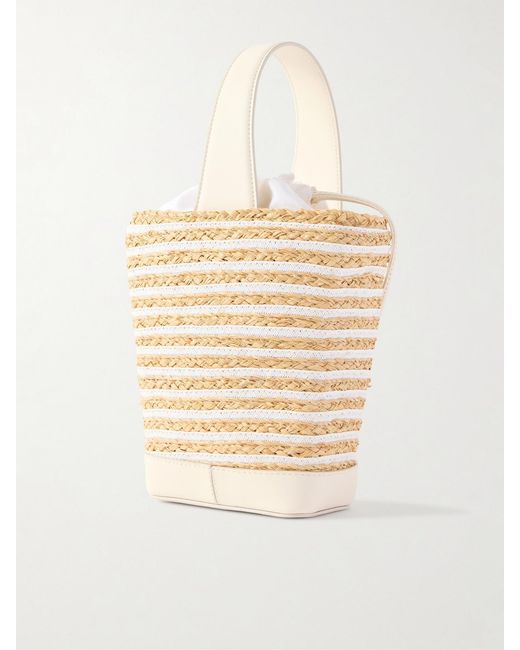 Roger Vivier Natural Viv' Skate Embellished Leather-Trimmed Striped Woven Raffia Clutch