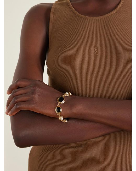 Saint Laurent Metallic Cassandre-Tone Enamel Bracelet