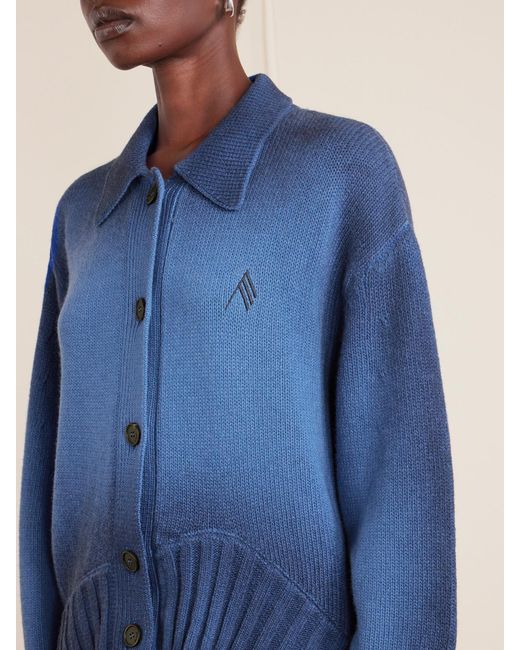 The Attico Blue Asymmetric Embroidered Dégradé Wool And Cashmere-Blend Cardigan